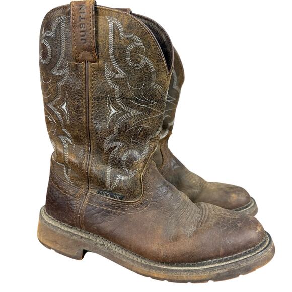 Justin Boots Other - Justin Stampede WK4311 Armarillo Western Leather Brown Mid Calf Work Boots 8.5 D